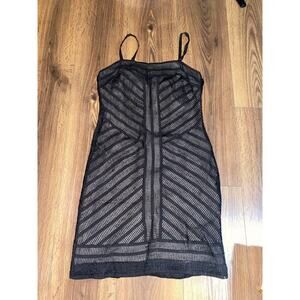 NWT Susana Monaco Black Textured Bodycon Dress Size 6 Adjustable Straps